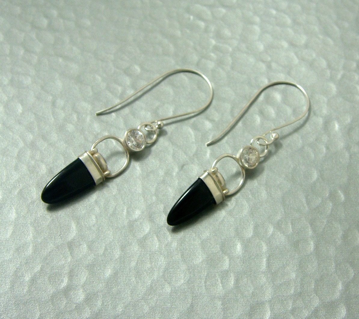 Midnight - sterling silver, onyx and cubic zirconia long earrings, handcrafted artisan jewelry by jewelrybyfrancine on etsy
