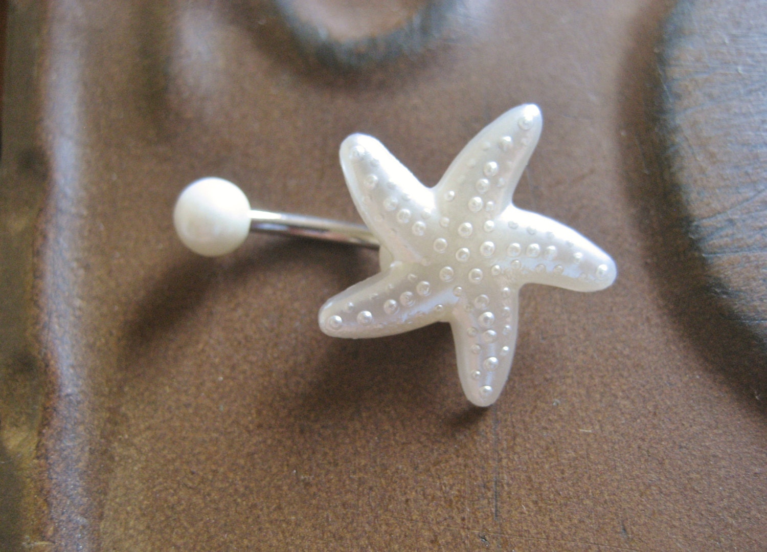Belly Button Jewelry Ring- Starfish Shell Star Fish Stud Pearl Navel Piercing White Bar Barbell