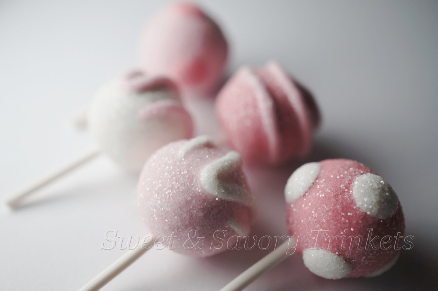 Cake Pop Wedding Favor Charms, Miniature Food Jewelry, Polymer Clay Food Charms, Pink and White Cake Pops