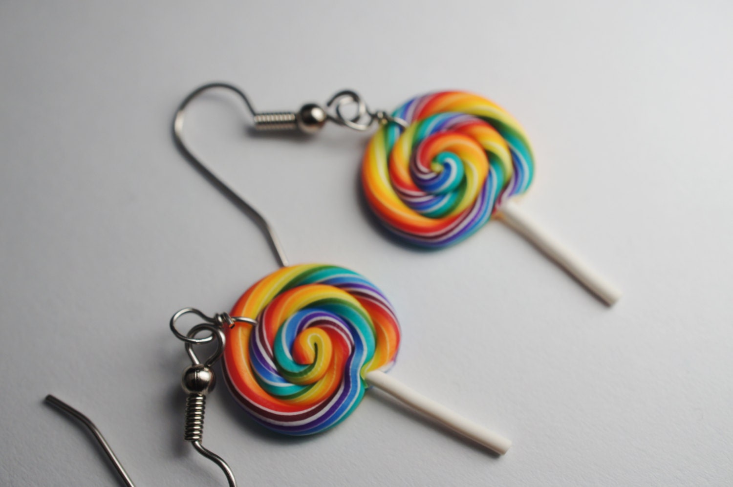 Rainbow Lollipop Earrings, Miniature Food Jewelry, Polymer Clay Food Earrings