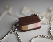 Neopolitan Ice Cream Sandwich Necklace, Miniature Food Jewelry, polymer Clay Food Necklace, Ice Cream Charm