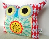 SALE 20%Red/blue/for her/Polyfil Stuffed flower bed 2 owl pillow/Ready to ship