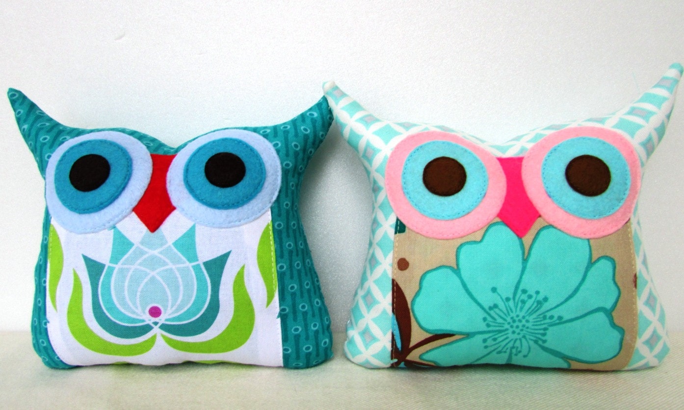 NEW /Aqua/Teal/TWO/Polyfil Stuffed little owl pillows decoration/collection - Ready to ship