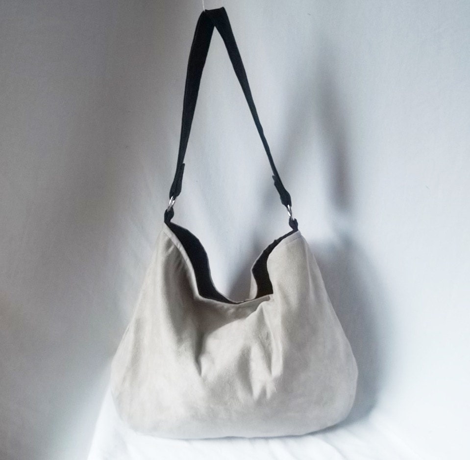 Silver Hobo Vegan suede slouch bag Handmade handbag by ACAmour