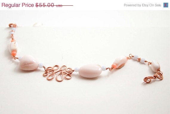 Scroll Bracelet - Pink Bracelet - Gemstone and Copper Bracelet - French Scroll, Ooak