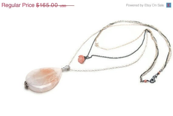 Pink Necklace - Mixed Metal Jewelry - Gemstone Jewelry - Agatha Ooak