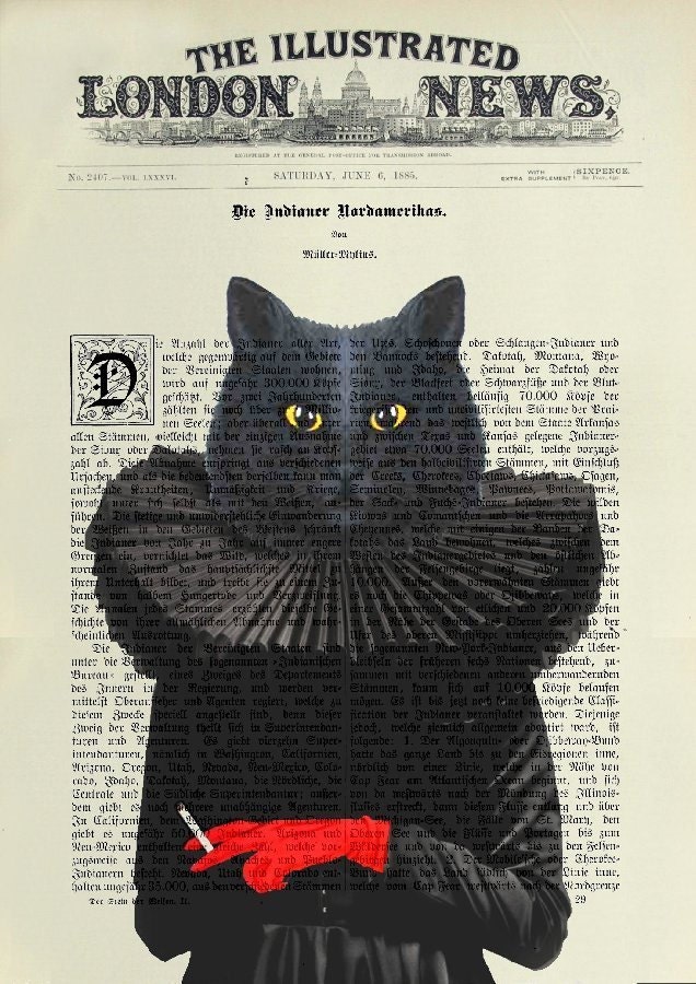 Giclee Print Poster Mixed Media Painting Illustration Drawing x BLACK CAT