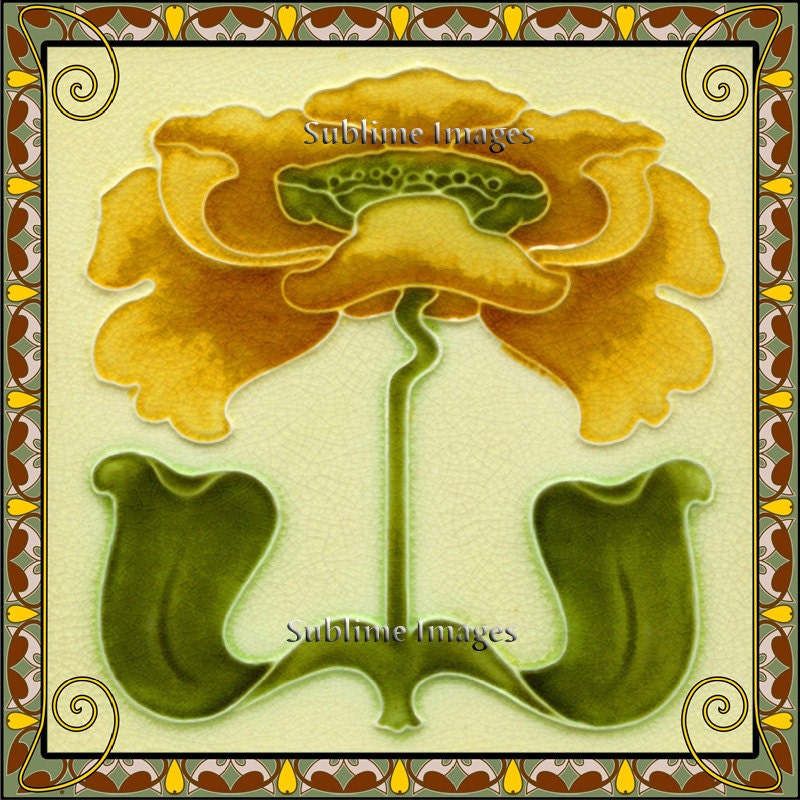 Ceramic Tile 6 inch square - Vintage Art Nouveau Tile.