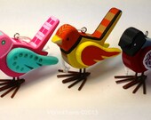 Colorful wood Bird figure with Metal Feet Custom Hand Painted Indoor or Outdoor Ready TO Ship