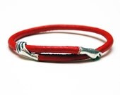 Self Embracing Adjustable Red Leather Bracelet With Silver Hands