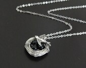 Black Bead Bird Nest Necklace