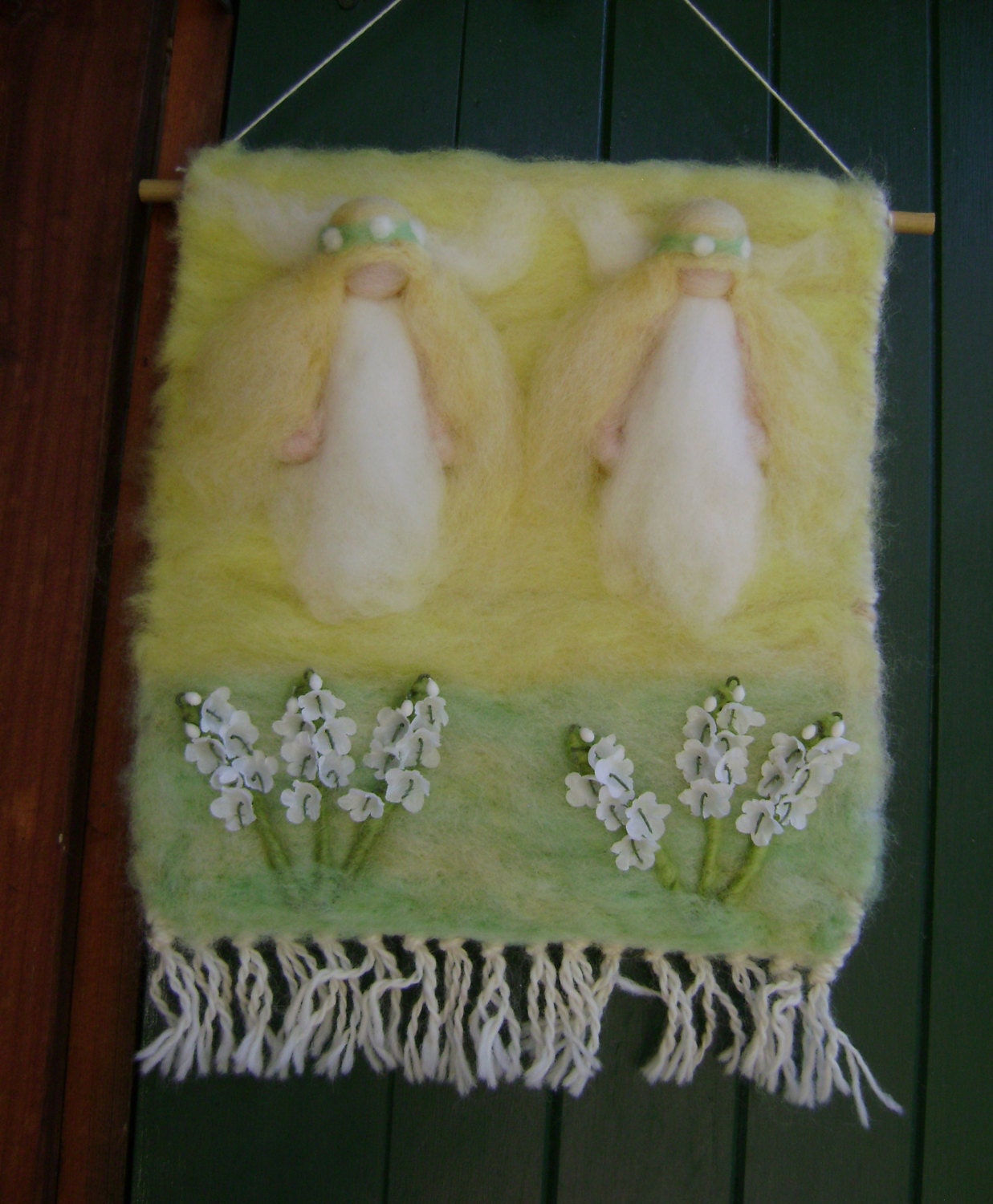 Beautiful Wool Spring  Angels / Fairies  Wall Hanging  -  Needle felted in pure  wool