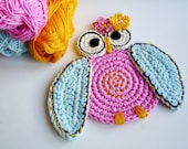 Crochet Owl Coasters with Flowers - Set of 2