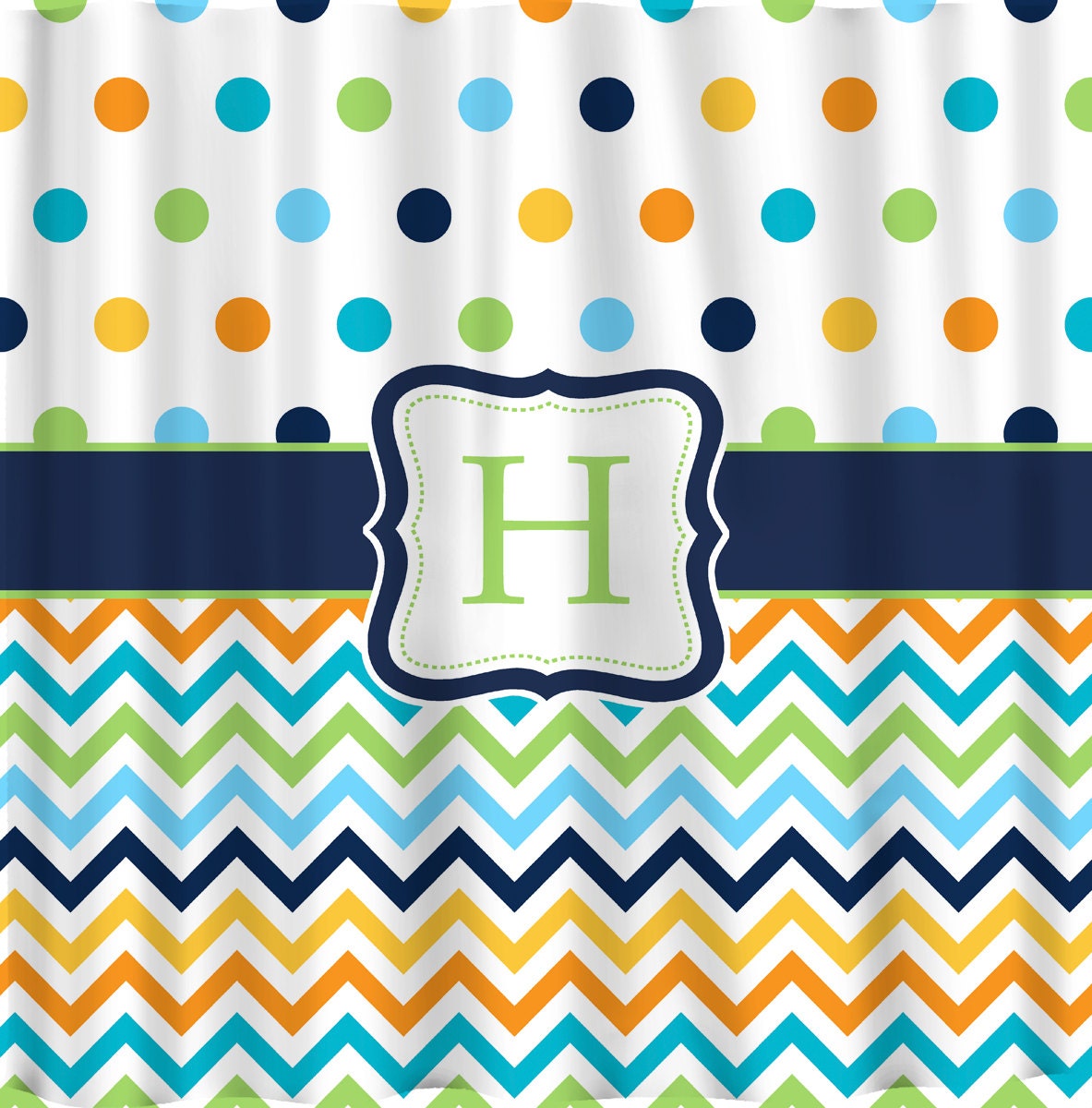 Shower Curtain - Multi color Dots and Chevron - Any colors of your choice