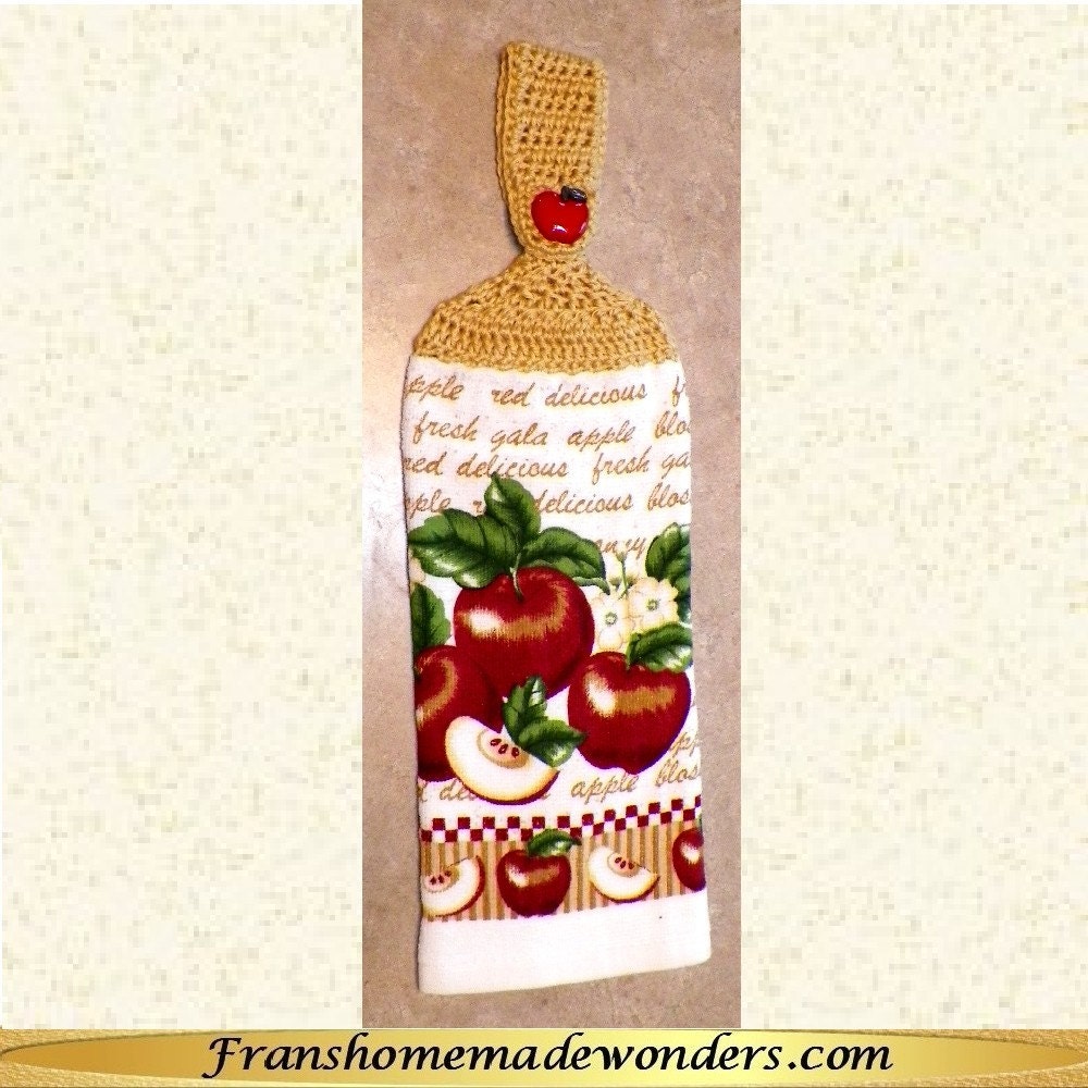 Double Layer Hand Crocheted Top Cotton Hanging Kitchen Towels - Gala Apples