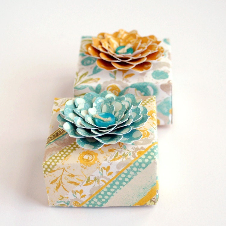 2 ORIGAMI Gift BOXES Decorated with Handcrafted Layered FLOWERS