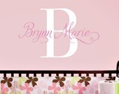 Swirly Name & Monogram - Vinyl Decal Set - Children Nursery Girl