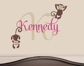 Monkey Name Wall Decal - Safari Vinyl Decals - Nursery Children Baby