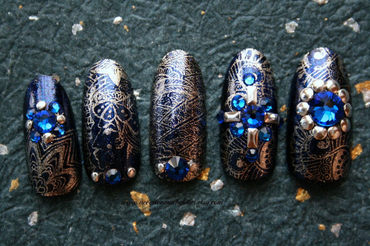Japanese Nail Art- Rajasthan Dreams (Sapphire Blue) Press On Nails