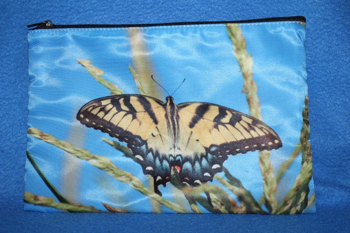 Butterfly and Flower Cosmetic Bag or Pencil Case 9x6 inches, Swallowtail Butterfly and Cosmos Flower