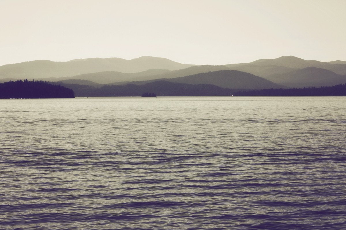 Vintage Lake - 4 x 6 Fine Art Photograph - black and white lake mountain summer vacation nostalgic landscape unisex home decor print
