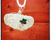Aqua Irish Sea Glass Wire Wrapped Pendant - w/ Hematite and Malachite