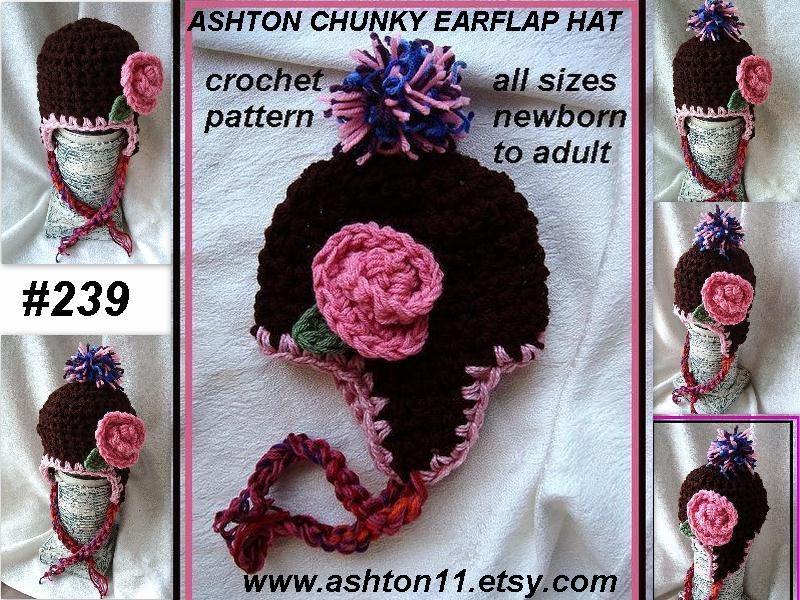 INSTANT DOWNLOAD Crochet Pattern PDF 239  Chunky Style Ear Flap Hat, baby to adult sizes