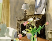 Cinnamon in the living room- original watercolor painting