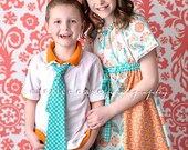 25% OFF SALE -Brother and Sister Matching Combo-Girl's Peasant Dress and Boy's Matching Tie- 2013 from Mellon Monkeys