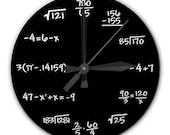 Mathematics Math Chalkboard Clock, 8 inch diameter, BLACK or GREEN - Perfect gift for math student, teacher, engineer, physicist - RipdNTorn