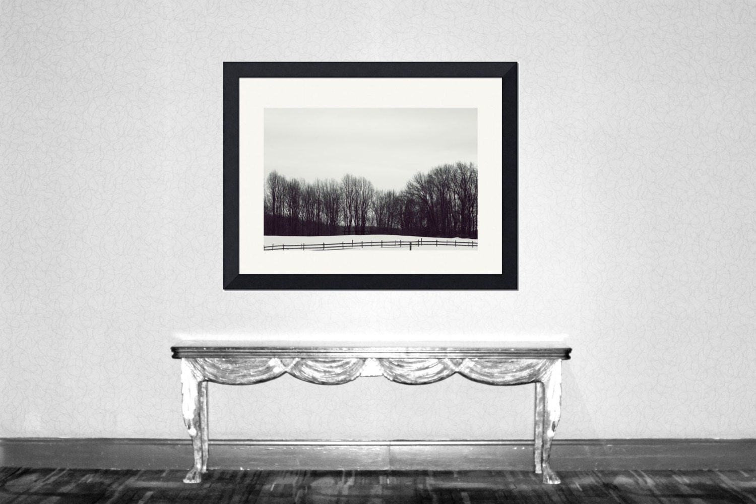 Winter again 2 - Snowy black and white rustic nursery wall decal winter storm snow and trees forest decor black and white photography