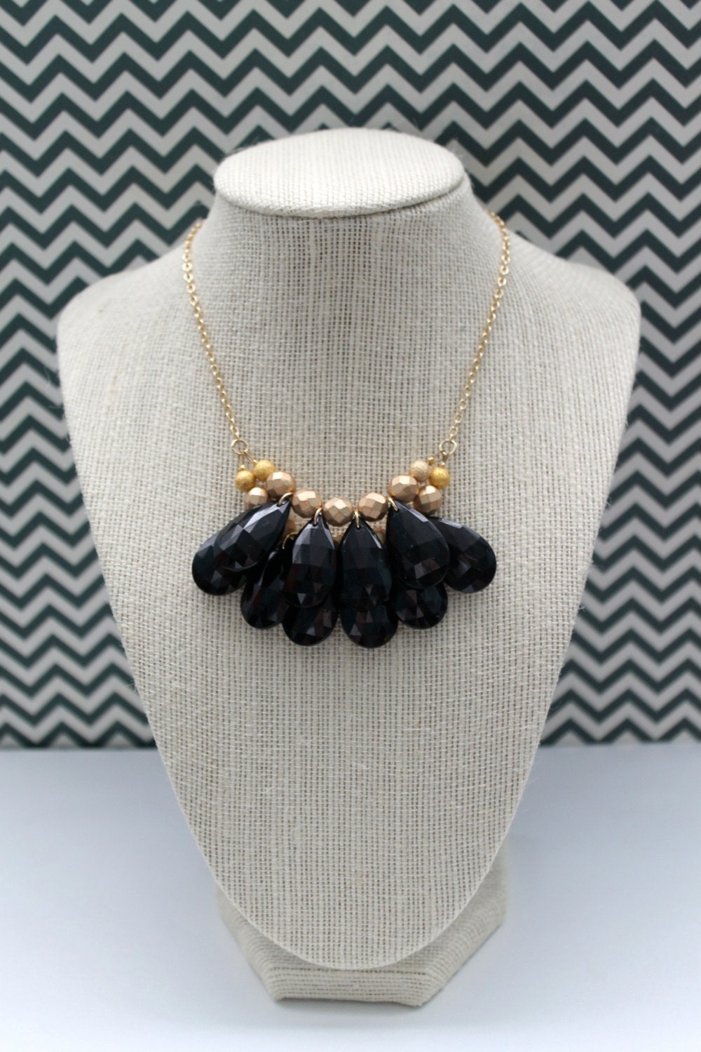 vintage black faceted briolette statement necklace