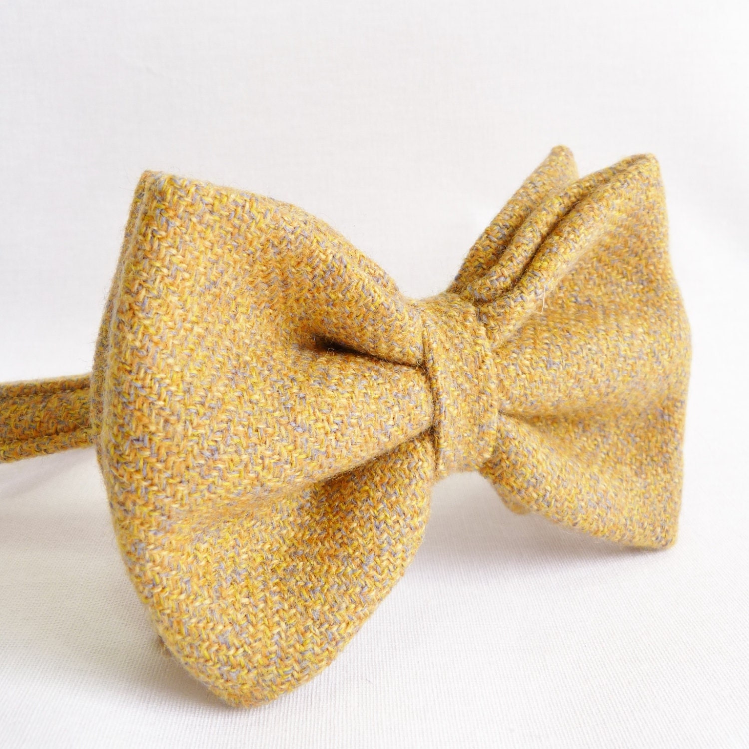 Oversized Bow Tie - Mustard Yellow Irish Tweed, Mens Large Bow Tie