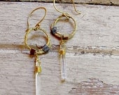 Mystic - Brass and Stone Earrings - Quartz Crystal Earrings - Artisan Tangleweeds Jewelry