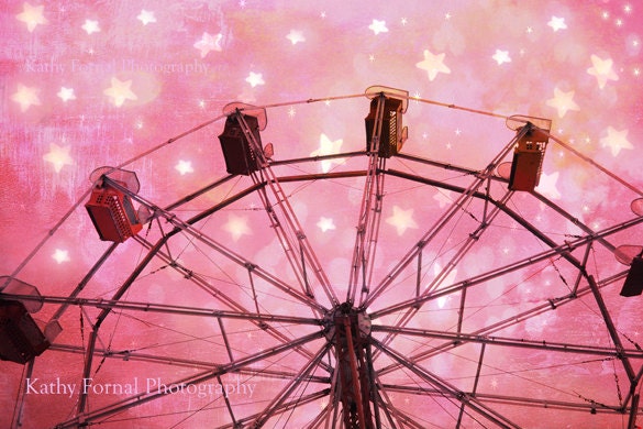 Carnival Ferris Wheel Photos, Dreamy Hot Pink Carnival Art, Baby Nursery Child Room Pink Decor, Pink Ferris Wheel Stars Photo 8" x 12"