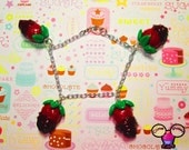 Chocolate Covered Strawberries Charm Bracelet - Dessert Jewelry