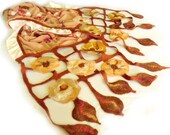 Nuno felt scarf.  Scarf with flowers and leaves. Mothers Day gift. Merino wool polyester chiffon scarf. Spring shawl.