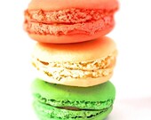 Colorful kitchen decor sweet peach vanilla green pastry still life closeup food art - French macarons 8 x 10