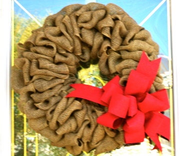 Burlap Wreath with Red Burlap Bow