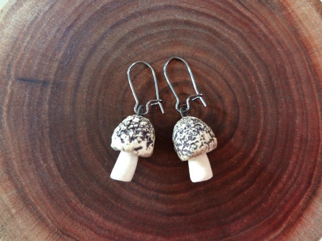 Cute Little Handmade Stoneware MUSHROOM Earrings