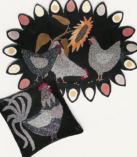 Wool Embroidery Stitchery Pattern "Sunflower and Chickens", by Bonnie Sullivan, All Through the Night