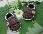Baby booties crochet loafers chocolate and ivory size 3/6 months ready to ship with giftbox
