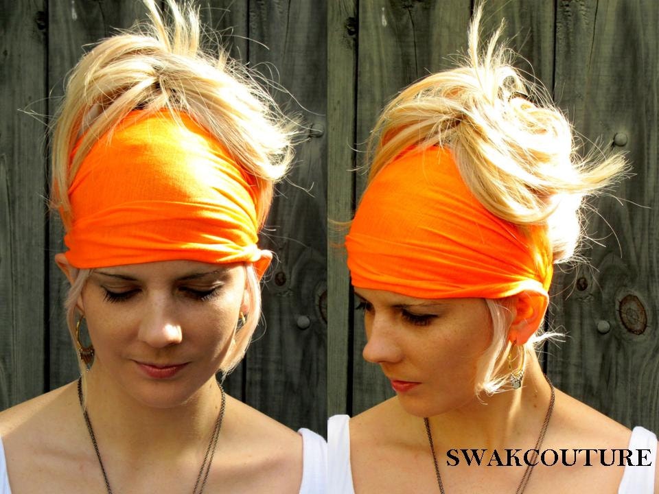 Orange Stretchy Cotton Jersey Wide Headband Women's Workout Yoga HeadBand Hair Wrap, Choose Your Color
