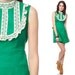 60s Babydoll Dress Bib Lace Ruffle Mini Kelly Green 1960s Mod Empire Waist Lolita Sleeveless High Neck Minidress Small Medium