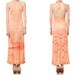Bird Print Maxi Dress 1970s SEAGULL Halter Neck SUNSET Orange 1970s Backless Hippie Deep V Empire Long Vintage Dress Medium Large M L