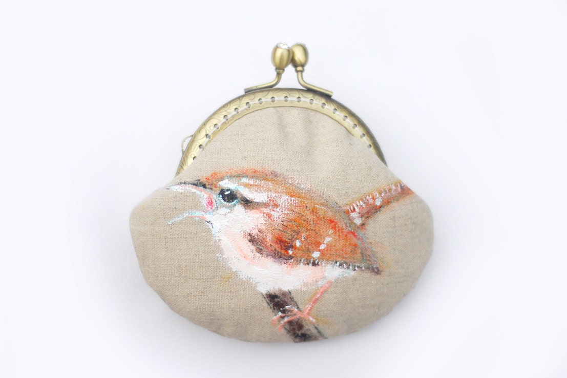 Garden bird Hand painted Vintage Purse (made to order)