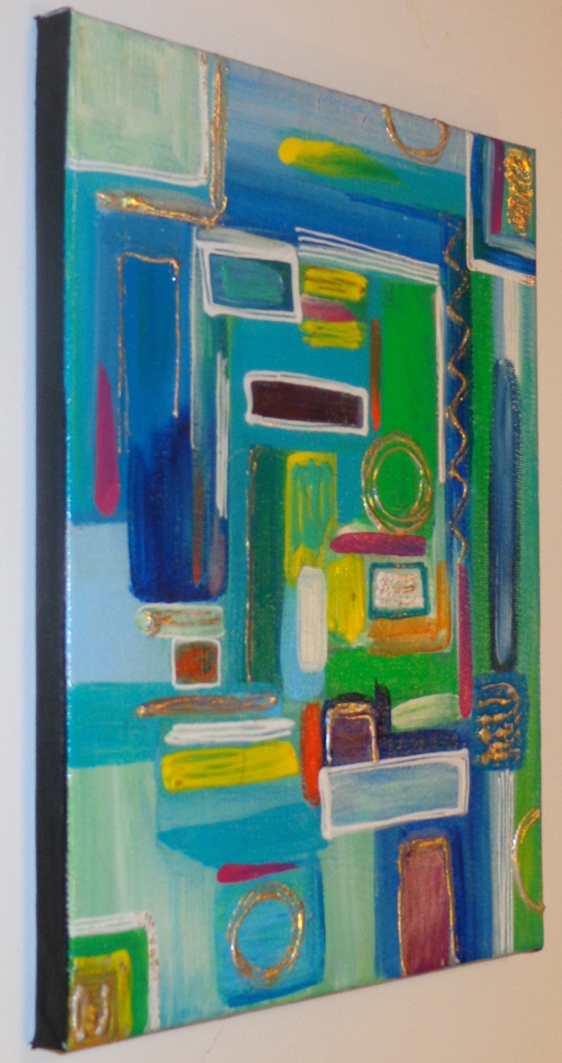 Abstract Geometric Original Painting 12x9 Textured  Acrylic Heather Montgomery Art