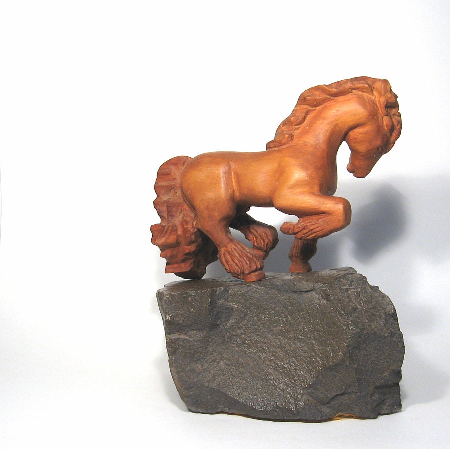 Hand Carved Horse Sculpture Vintage Wood Stallion Carving
