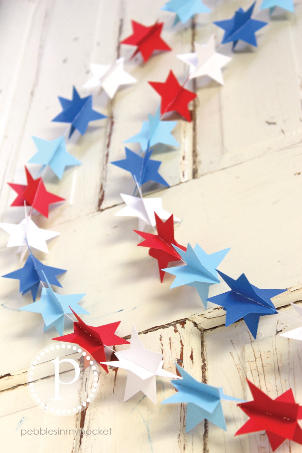 PREMADE Patriotic Star Garland  (16 feet)