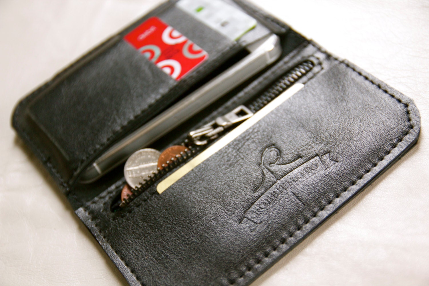 Leather iphone wallet in Black
